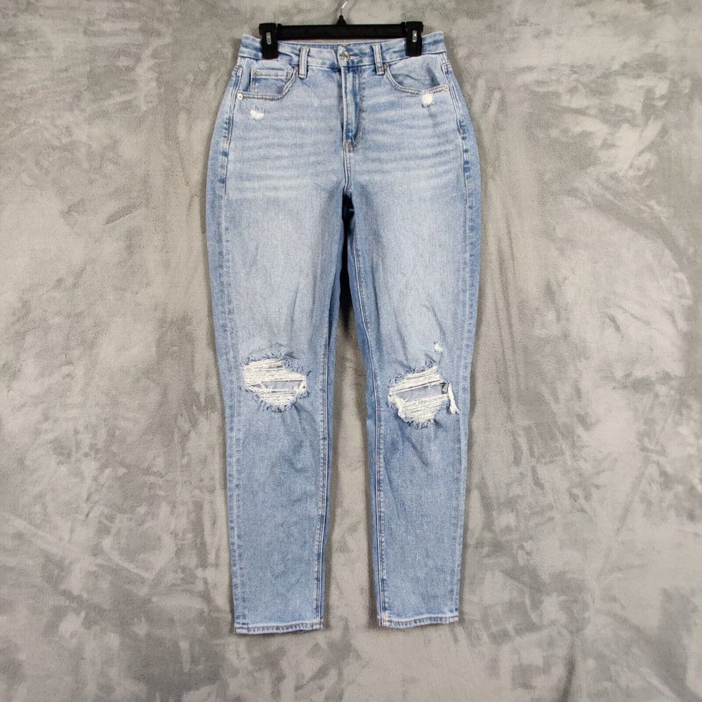 American Eagle Jeans Women 6 Blue Curvy Mom Jean High Rise Denim Stretch Ripped